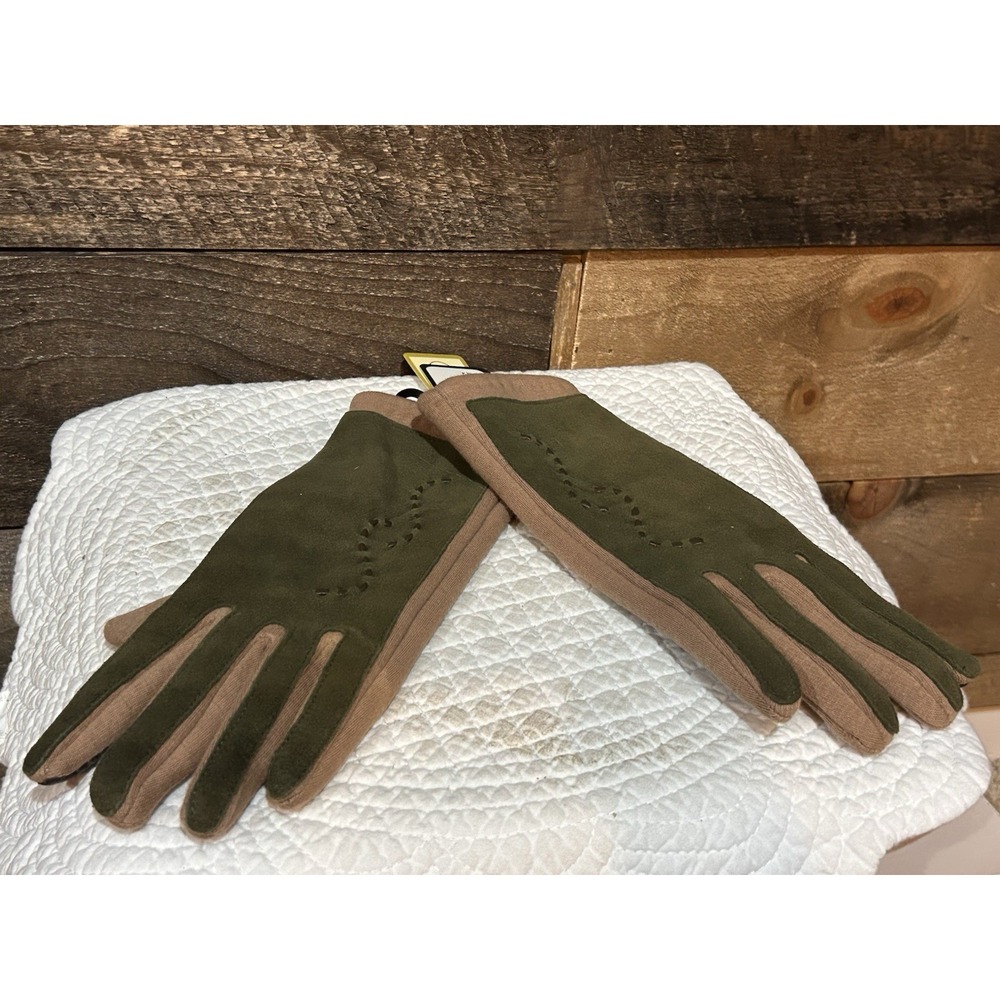 NWT Knit Gloves Index Thumb Texting Finger Brown/green